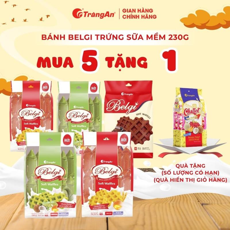   Mua 5 tặng 1 bánh Pháp  Bánh Belgi trứng sữa mềm vị trứng sữa cốm dừa socola bữa ăn sáng ăn vặt thơm ngon dinh dưỡng tiện lợi túi 230g | Bánh kẹo Tràng An 