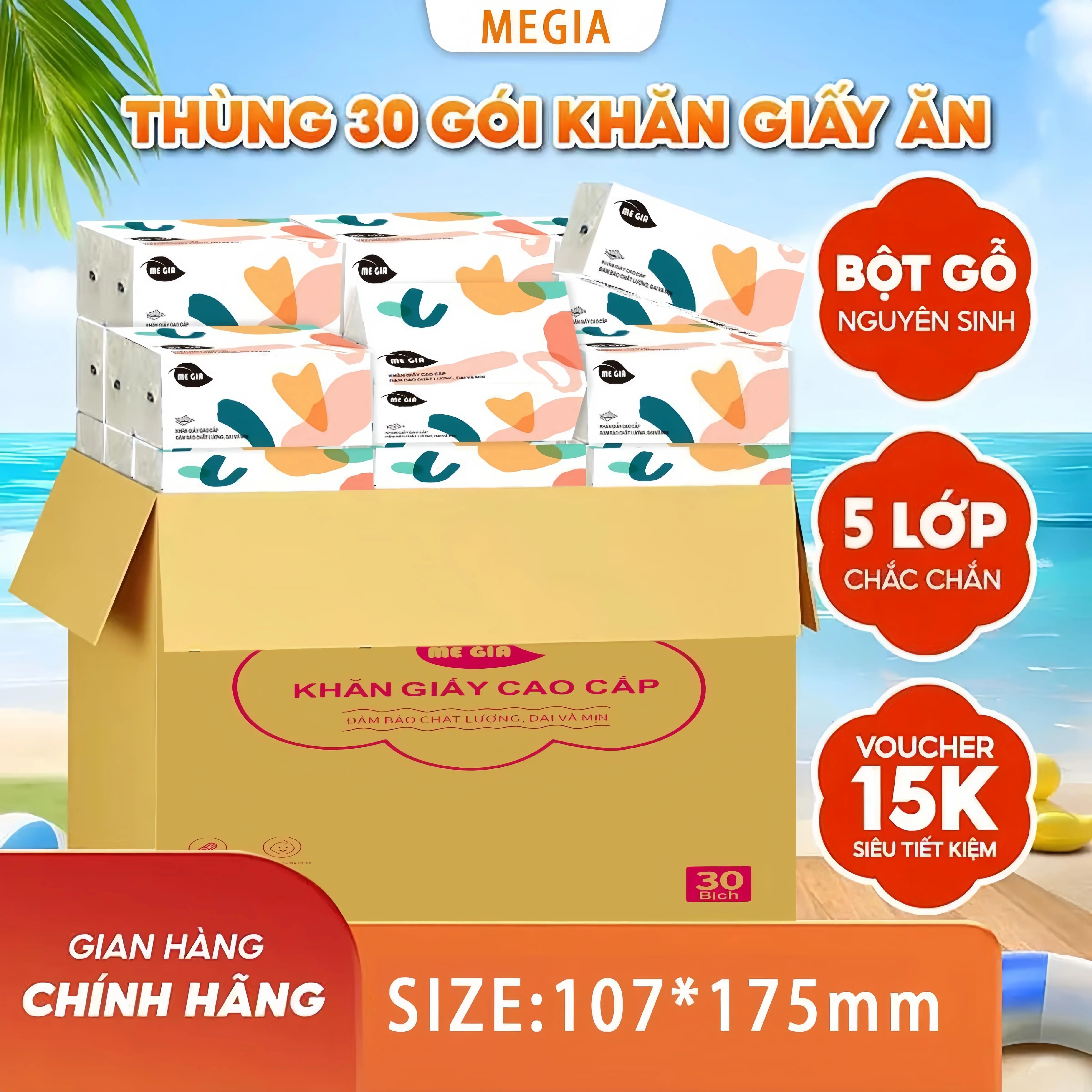 (CLEVER MOM 30 Gói-Không tặng kèm cốc）Thùng 30 bịch Giấy ăn rút cao cấp MEGIA 5 lớp mềm mịn, siêu dai Vệ sinh khăn lau Giấy Vệ Sinh giấy rút lụa