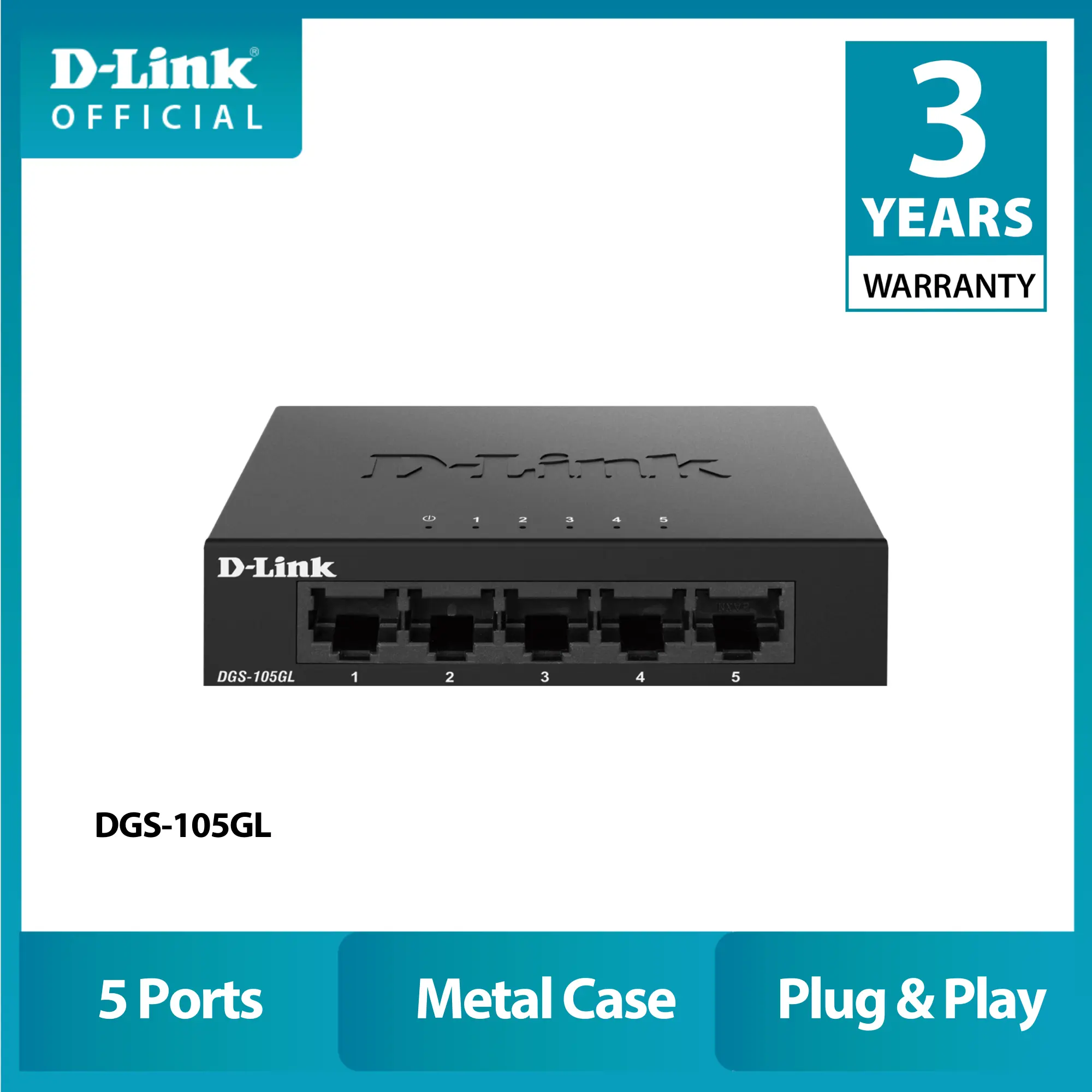 D-Link 5 Port Gigabit Metal Unmanaged Desktop Switch | DGS-105GL