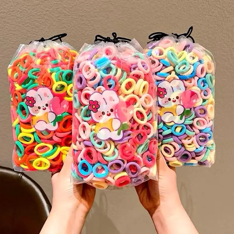Karet rambut 200pcs / Karet rambut Donat Pouch warna warni
