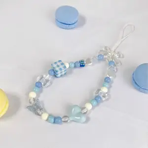 Gantungan HP Manik-Manik kotak love Biru Lucu untuk Lanyard