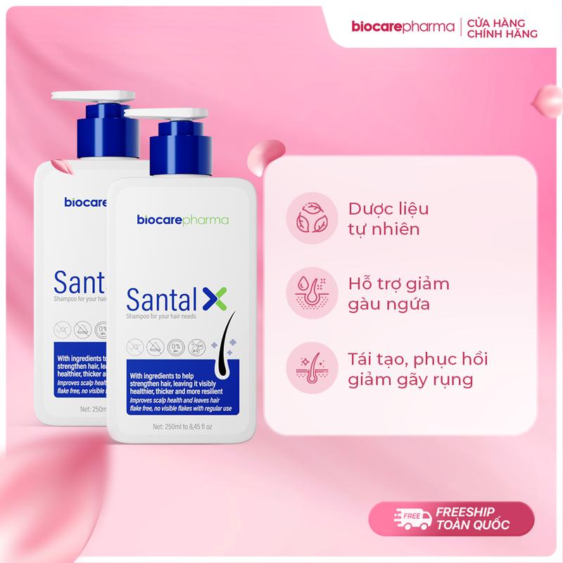 COMBO 2 chai Dầu gội hỗ trợ gàu nấm ngứa phiên bản cải tiến mới SANTAL X 250ml.