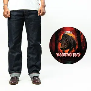 EARTHY GENOVA - Denim Selvedge BLOODFANG BOAR 20 Oz Sanforized Celana Raw Jeans Pria Super Deep Indigo Red Line Selvedge