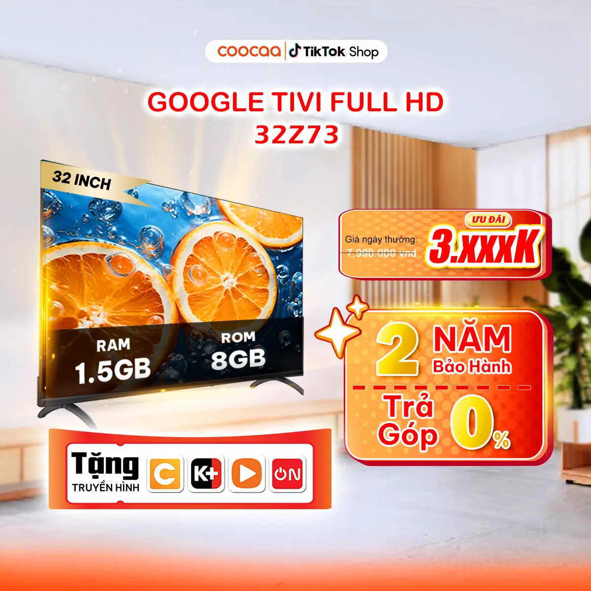 【SẮP HẾT DEAL!】 Coocaa Google Tivi 32Z73 32Inch - Độ Phân Giải HD - Truyền Hình Nét Cực Cao - Bảo Hành 2 Năm - Remote Điều Khiển Giọng Nói – Bluetooth - Kho Tàng Ứng Dụng - Âm Thanh Dolby Sống Động - Bảo Vệ Mắt - Xem Phim - màn  hình màn  hình
