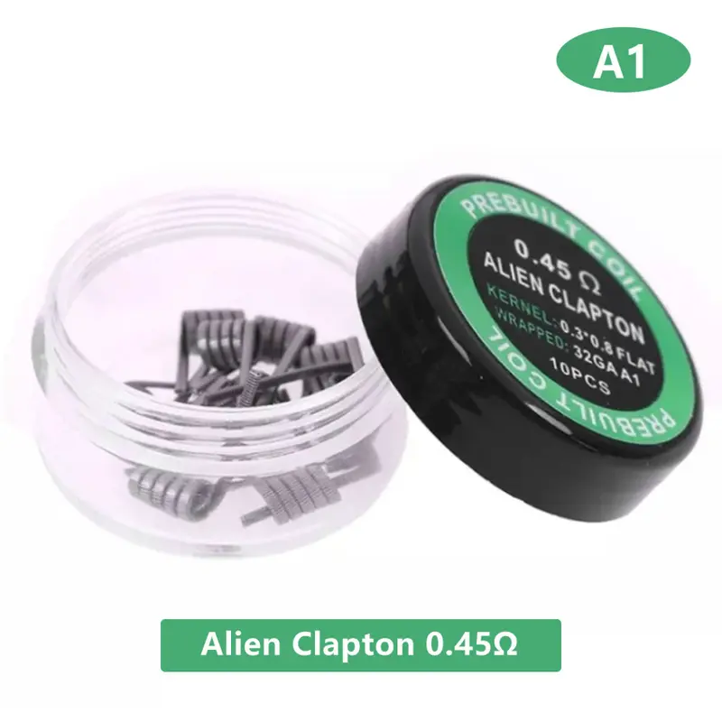 Cuộn dây Alien Clapton xoắn, cuộn dây RDA, cuộn dây quấn sẵn, 10 cái / hộp, 0.45ohm, A1 1
