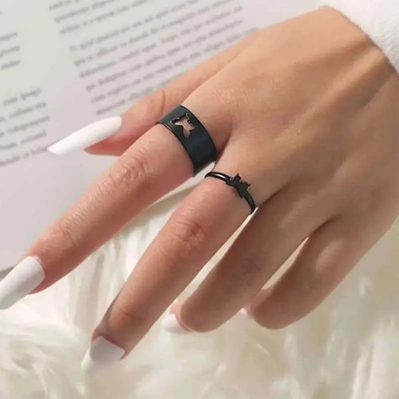 [Yybooklu]COD European American Versatile Hip-hop Ring Set Star Moon Punk Geometric Simple Ring 7