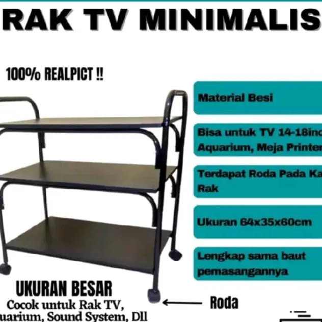 Rak tv bahan besi 3 susun sudah ada rodanya 0