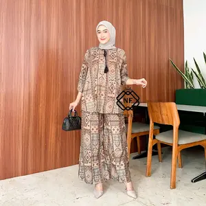 NFSTORE Oneset INARA Baju & Celana Rayon Panjang Tebal Busui Friendly Model Karet Zipper Tali Tesel Motif Gamis Setelan Wanita