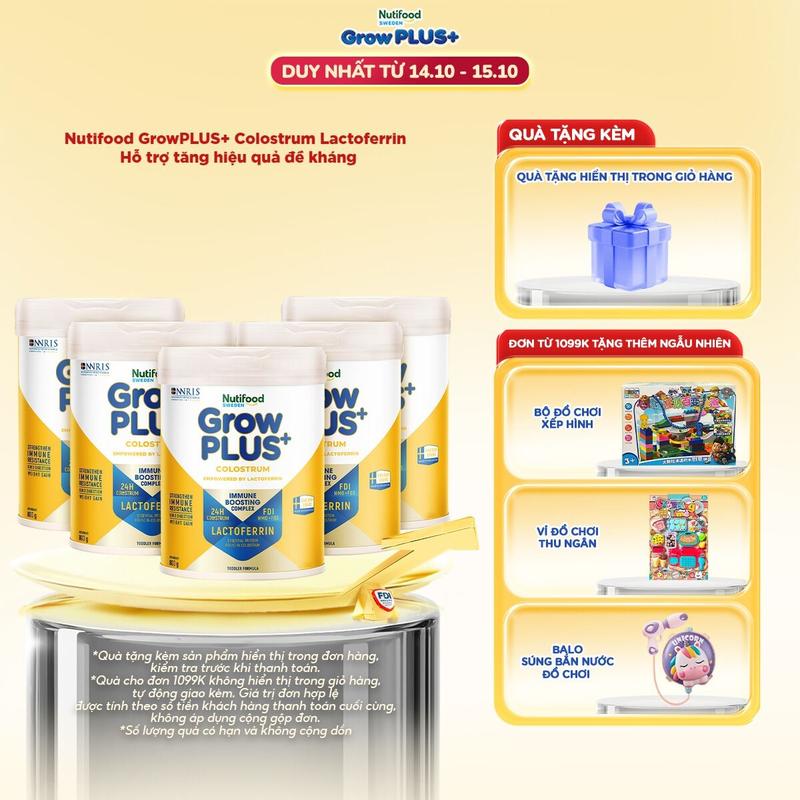[GĐ1] Combo 5 Sữa bột Nutifood Sweden GrowPLUS+ Colostrum Lactoferrin 800g- Link chính