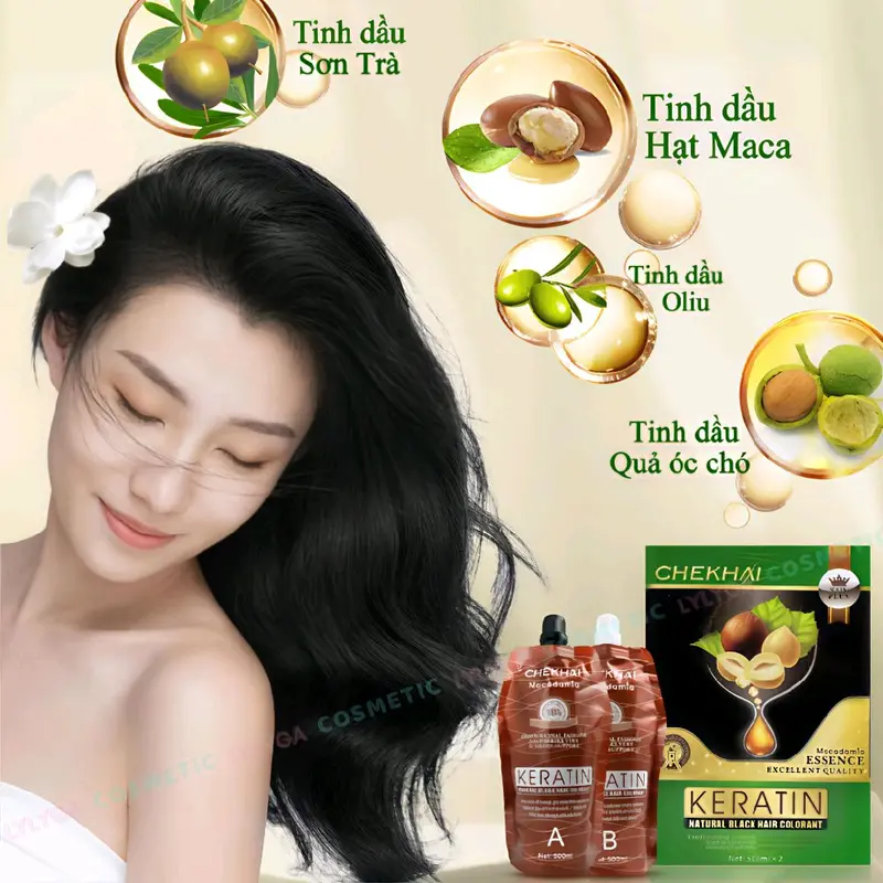 Nhuộm Phủ Bạc Keratin CheKhai 1000ml Có Hai Màu Nâu Và Đen Nhuộm Tóc Đổi Màu Tóc Nữ Chính Hãng 3