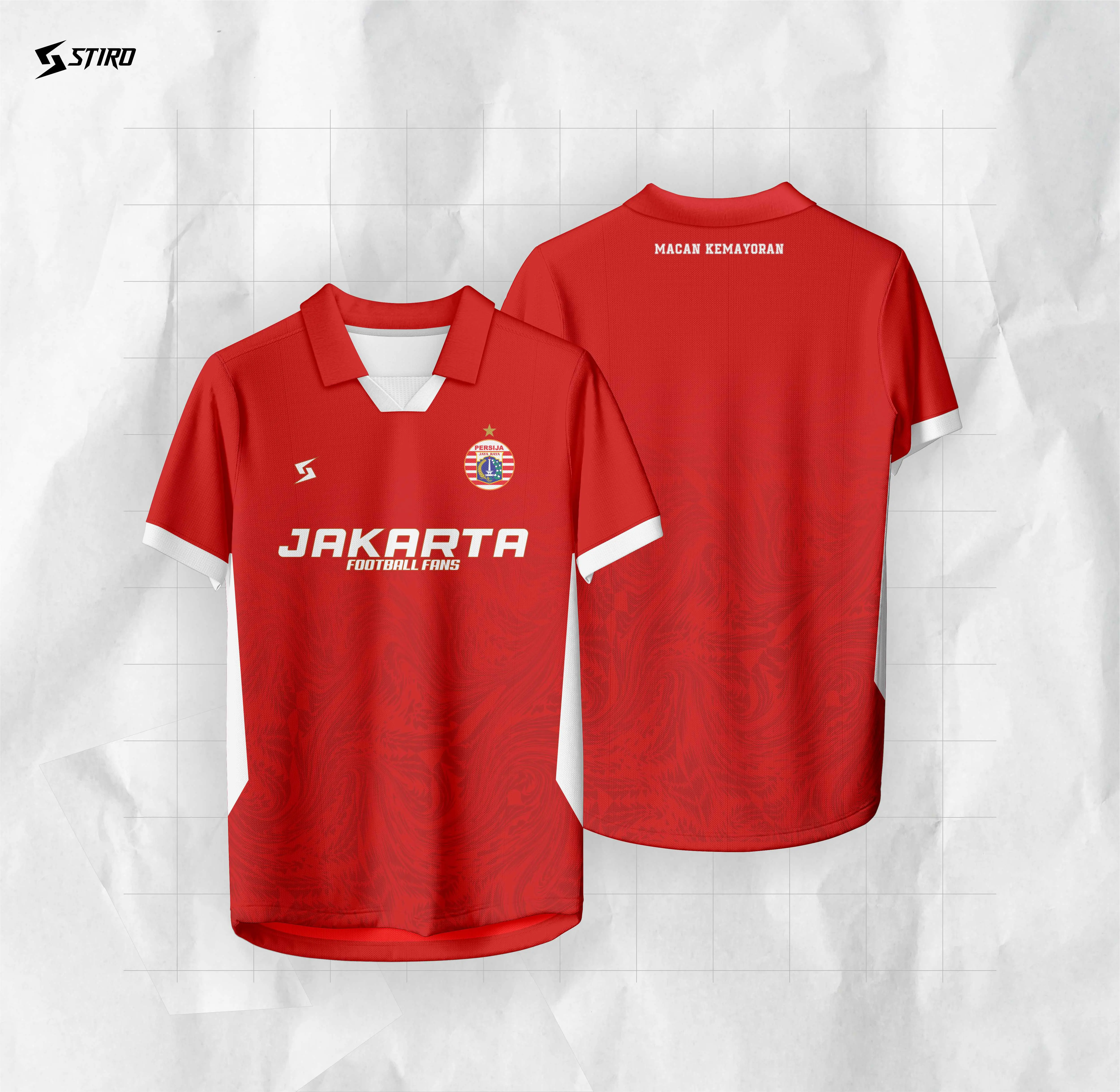 Jersey Fantasi Persija Jakarta Jersey Vintage Stiro Fullprint Merah Putih
