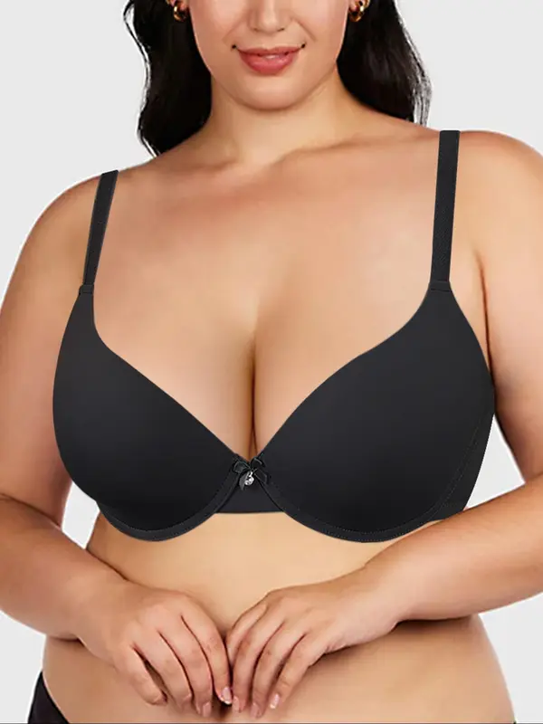 【Plus Size】 Solid Underwire Bra, Casual Comfortable Breathable Full Coverage Bra for Daily Wear, Women's Plus Size Lingerie for All Seasons 3