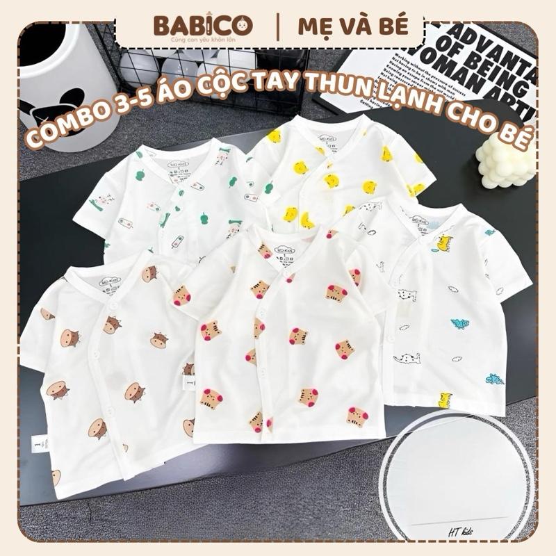 Combo Áo Cộc Tay Thun Lạnh Nền Trắng Hoạ Tiết Đáng Yêu, Mềm Và Mát Cho Bé Từ 3-9kg (MV)
