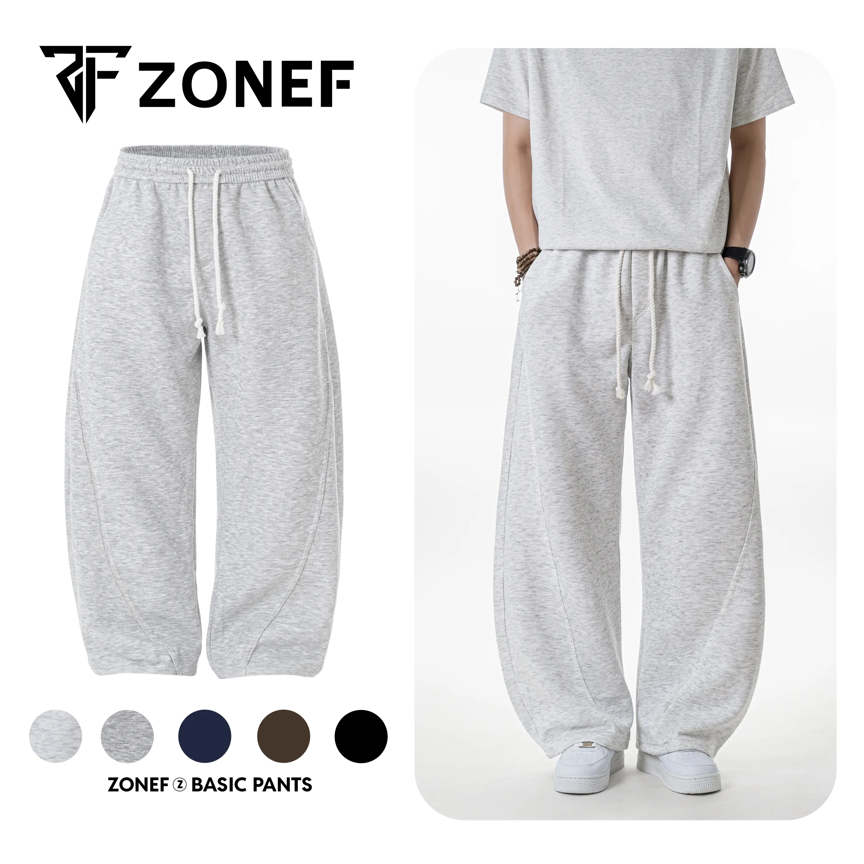 Quần Nỉ Ống Cong Phối Dây Thừng Bản Nhỏ By Zonef, Quần Nỉ Ép Hàn Form Rộng Nam Nữ Unisex Phong Cách Streetwear