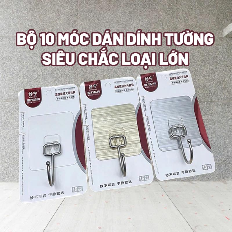 LOẠI LỚN COMBO 10 Móc Loại Lớn Dán Tường Inox Siêu Dính Chịu Lực 15kg 10 Móc Treo Đồ Quần Áo Đồ Dùng Đa Năng