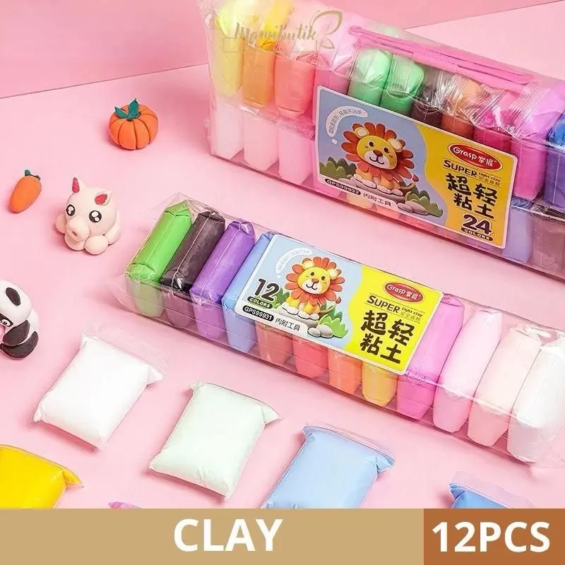 ￼Clay Polymer Mainan Anak Isi 12pcs Edukasi Slime Clay Dough Colour Play - Bestseller