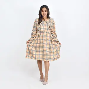 Dress Zoey Dewi Sri Dress Zipper Kerah Kupu Lengan Panjang Wanita Kekinian Rayon Diamond Premium Dewasa Nyaman Casual Santai