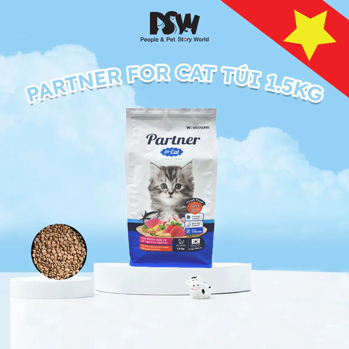 [Partner] Hạt Thức Ăn Cho Mèo Mọi Độ Tuổi Vị Gà & Hồng Sâm Cao Cấp Hỗ Trợ Chắc Xương, Dưỡng Lông, 1.5kg