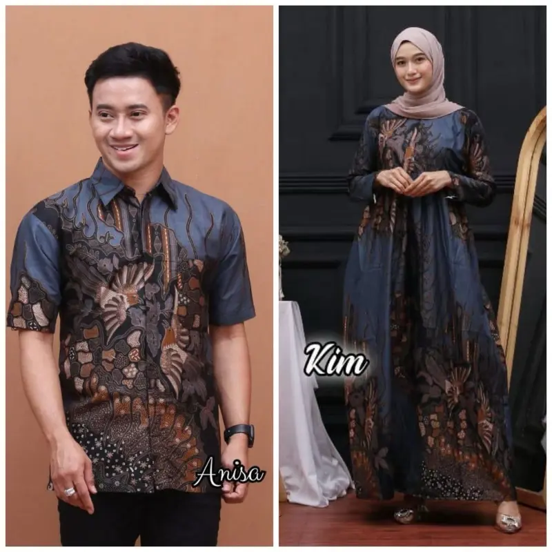Maura Couple / Couple Gamis Kemeja Pria Lengan Pendek Baju Ibu Batik Muslim 1
