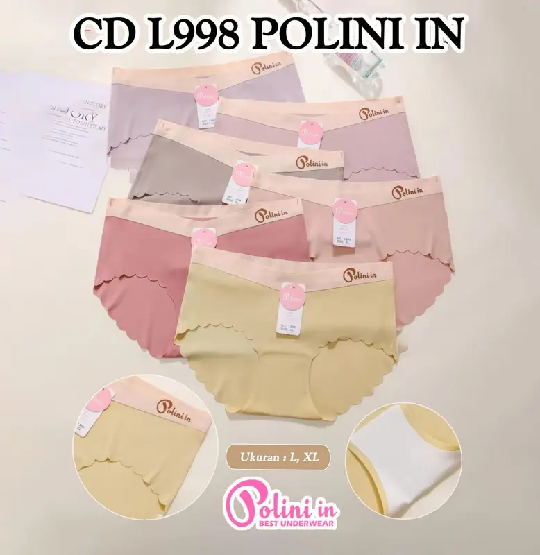 Polini - Celana Dalam Seamless Tanpa Jahitan Anti Nyeplak Fashion CD Wanita Polos L998 0
