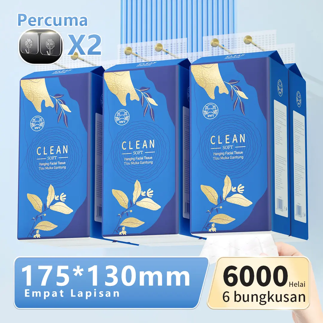 【6 Pack】DWY tissue gantung tissue Hanging Tissue Soft Tissue Facial Tissue Cheerful Tissue 6000sheets Tisu Thick Office tissue cheerful thickness bilik air thickness belajar boleh terdegradasi bilik tidur