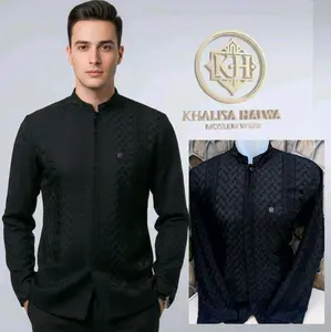 Khalisa Premium Koko Pria Paris Hitam Motif Timbul Mewah Katun Halus Lembut Adem Nyaman Dewasa Lengan Panjang & Pendek