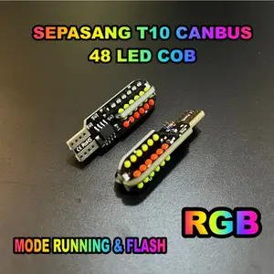 SXCT 1 Pcs Lampu LED Senja Sein RGB 48 LED Soket T10 2 Mode Kedip & Running Motor Mobil COB CANBUS Universal untuk Kendaraan