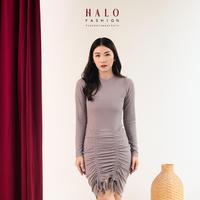 Gambar [HaloFashion] Milan Sexy Dress Tali Serut Ruffle Bodycon Mini Dress Crew Neck Long Sleeve Baju Korean Style Casual Wanita - Black, S dari HaloFashion Kab. Tangerang 4 Tokopedia
