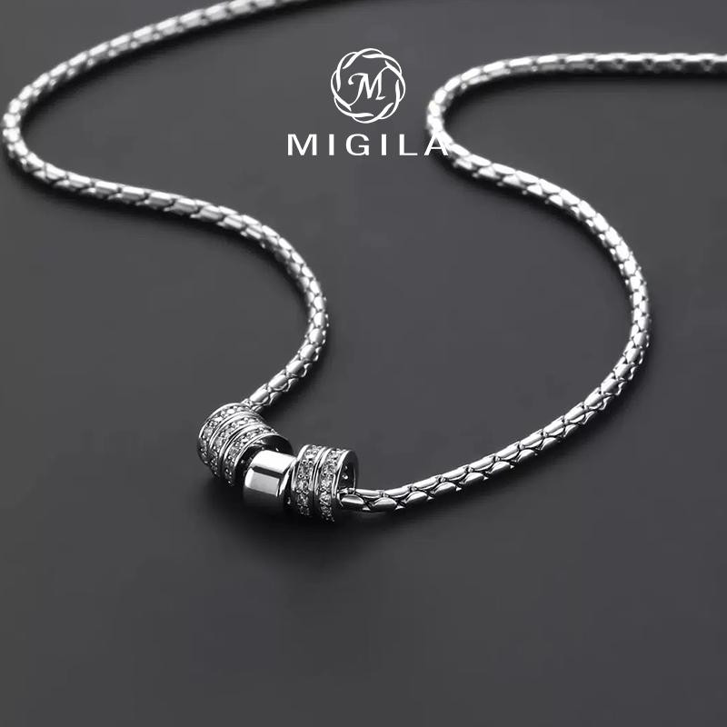 Vòng Cổ Cặp Đôi MIGILA Chất Liệu Thép Titan Phong Cách Hip-Hop Mặt Dây Chuyền Tròn Với Zircon Lấp Lánh Thiết Kế Unisex Lựa Chọn Quà Tặng Hoàn Hảo