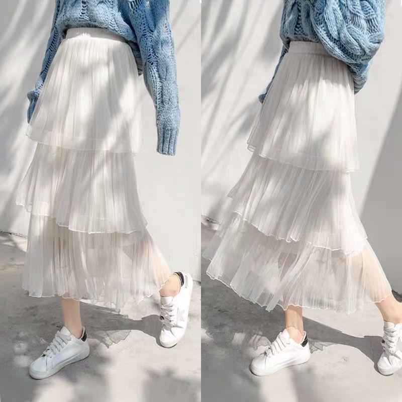 Product Introduction of 2020 spring summer new cake skirt pleated skirt gauze skirt skirt women's midi length fairy mesh skirt long skirt 2