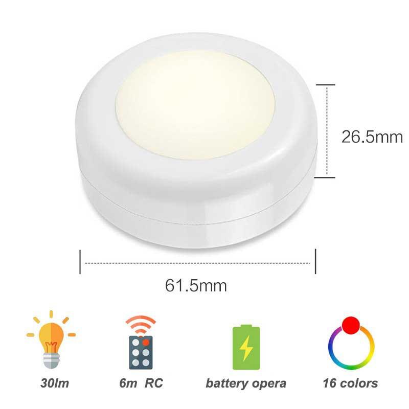 16 Colors Remote Control Lampu LED Adjustable RGB Wireless Touch Sensor Wall Lamp Changing Lamp Led Pat Lamp Mini Puck Light Cabinet Light Wardrobe Light Kitchen Stairs 8