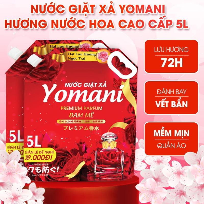 Nước Giặt Xả Yomani 5 In 1 Hương Hoa Hồng Đam Mê Làm Sạch Sâu Mềm Mịn Quần Áo Túi 5kg Lưu Hương 72 Giờ Dịu Nhẹ Cho Làn Da Hàng Chính Hãng
