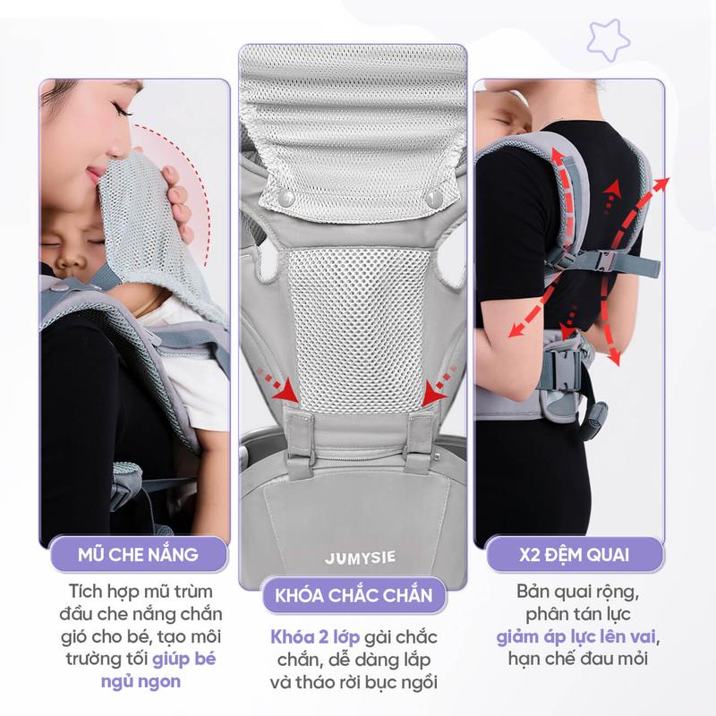Địu Ngồi M8 Jumysie Cao Cấp – Êm Nhẹ, Trợ Lực Tốt, Siêu Thoáng Cho Bé Từ Sơ Sinh Đến 36 Tháng | BigBuy360 - bigbuy360.vn