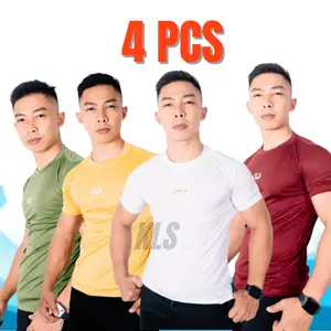 4 Pcs Paketan Baju Manset Gym Baselayer KLS Lengan Pendek Pakaian Sport Nyaman Nyerap Keringat Pria Wanita Uniseks Kaos Olahraga