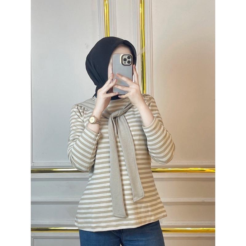 JN- Chika Blouse Stripe Atasan  Panjang Wanita Knit Casual Baju Knitted Knitwear Crop Top Outer Cardigan Oversize kemeja  hadeed Motif Kardigan Garis Basic 4
