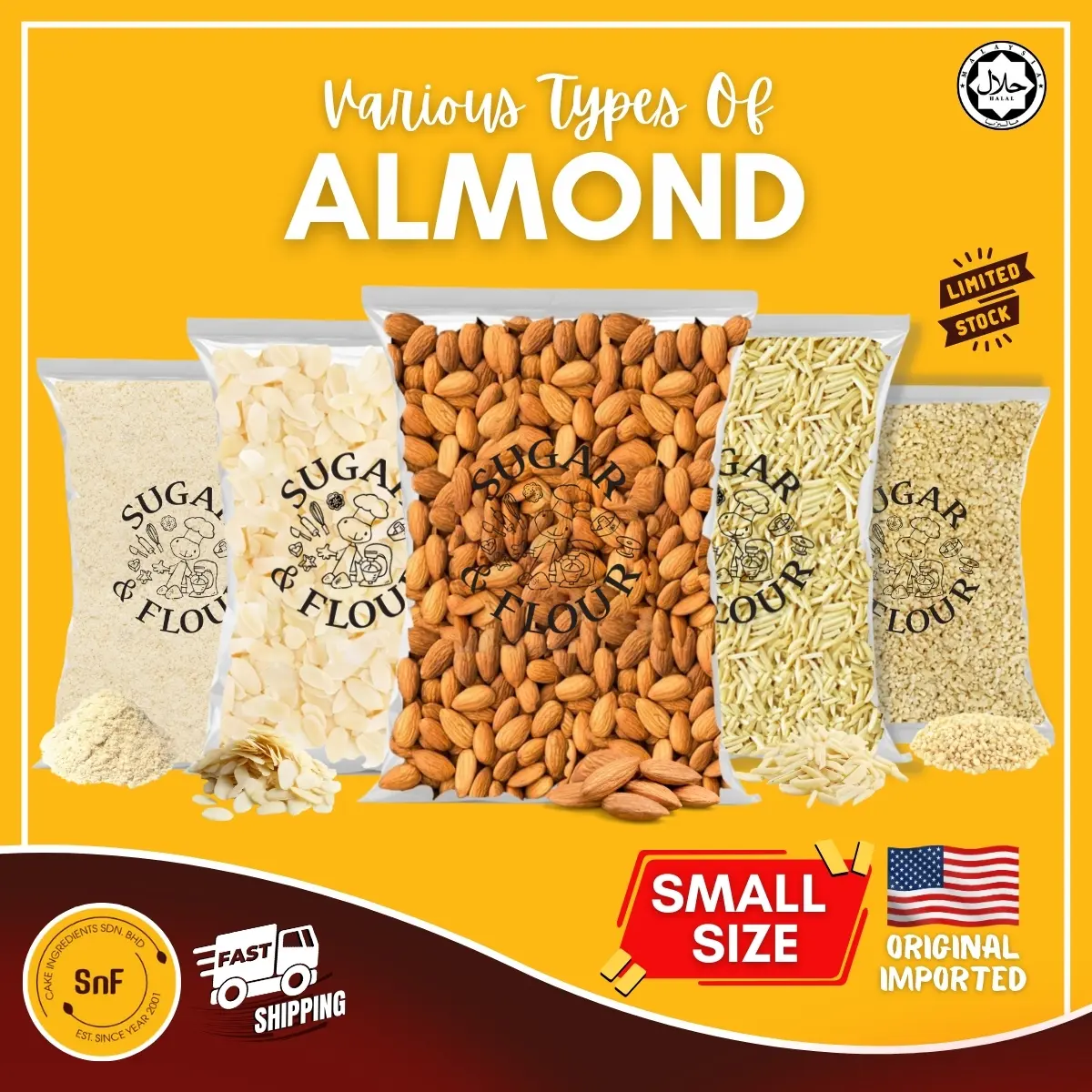 100g Almond Strips Whole Almond Flakes Almond Nibs Raw Badam Cincang Serbuk Badam Hancur Mentah Imported Halal