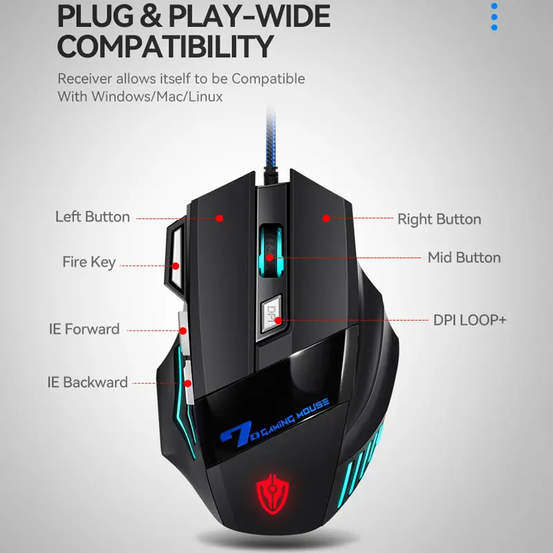 Mouse gaming profesional untuk e-sport/tanpa delay, tidak lag/7 tombol LED (RGB)/mouse dengan kabel/khusus untuk kantor.