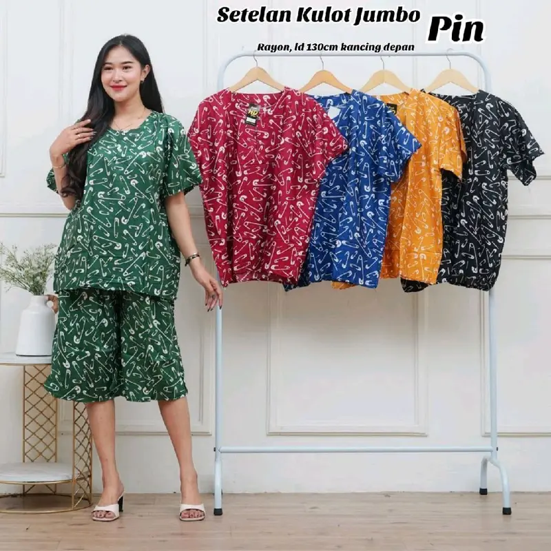 [Paket Hemat] Kulot Jumbo / Setelan Pendek / Piyama / Baju Tidur ld 130 bahan Rayon Santung 3
