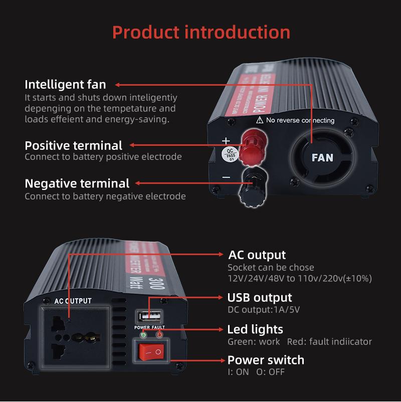 Product Introduction of Biến tần ô tô, Anern, 300W, Biến tần sóng điều chỉnh, Thiết Bị chuyển đổi điện, Thích hợp cho ô tô và sử dụng trên phương tiện, Biến tần chuyển đổi 12V DC sang 220V AC, Tương thích với các thiết bị di động khác nhau 11