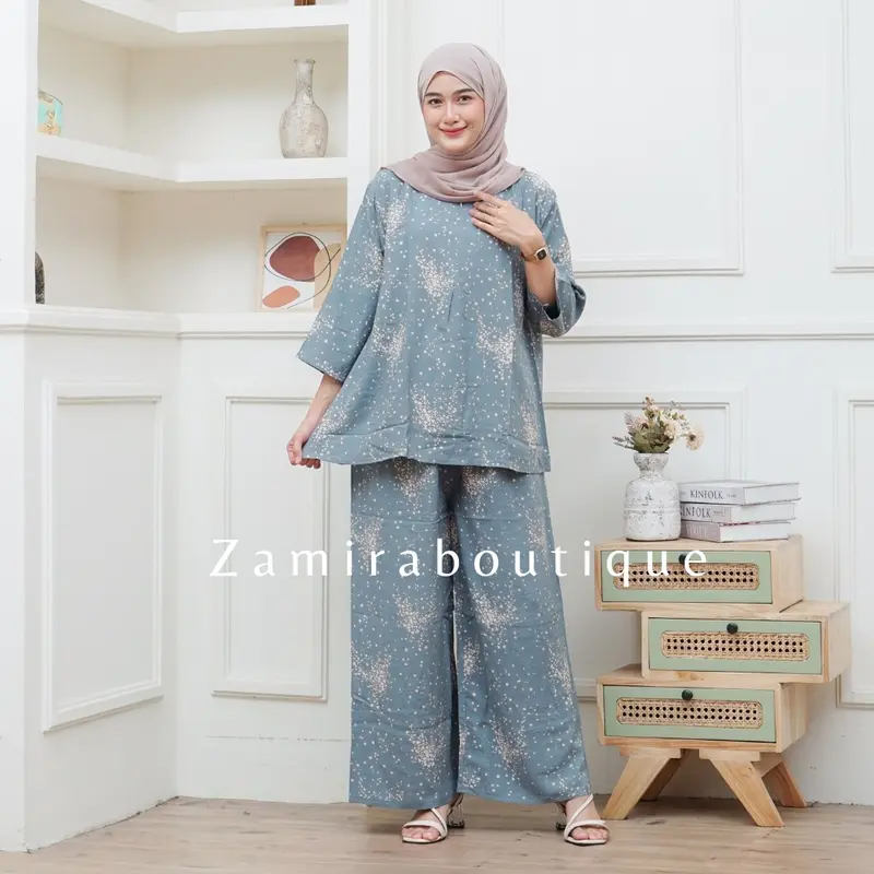 One Set Rania Rayon Busui Atasan Celana Panjang Batik Adem Nyaman Baju Kulot daily warna random 4