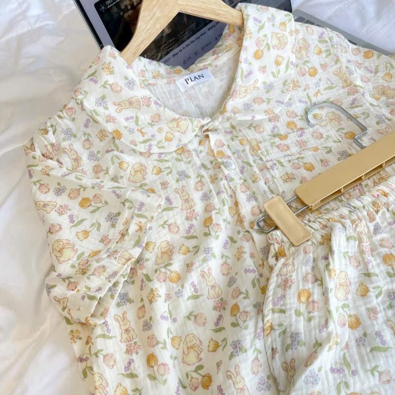 Set đồ bộ vải MUSLIN thỏ hoa nhí