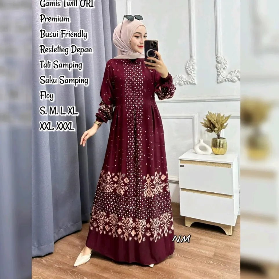Gamis Batik Twill Ori Super Premium Halus Motif Batik Cap Malaman Pekalongan Lengan Panjang Model Resleting Depan Busui Friendly Tali Samping Dress Wanita Dewasa Muslimah Syar'i Terbaru