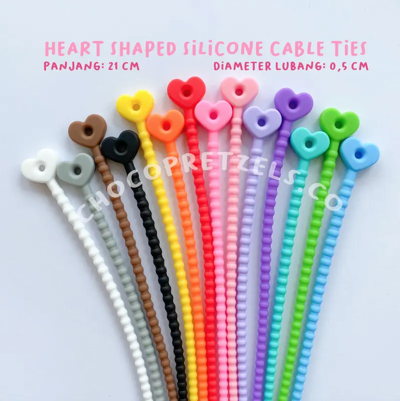 [READY] Heart Shaped Silicone Cable Ties / Kabel Ties Warna Tali Karet Silikon Pengikat Kabel Tali Multifungsi Bag Charm Gantungan Kunci Gantungan Tas 2