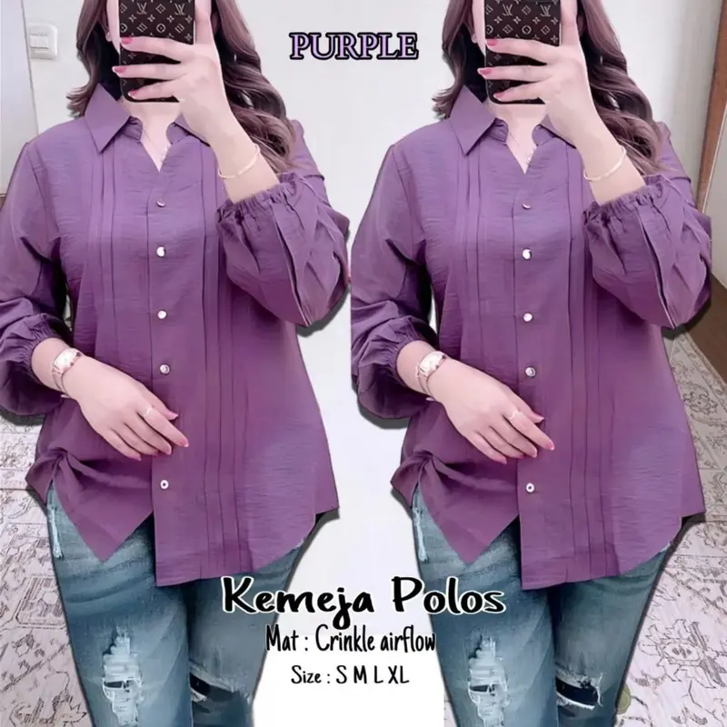 Kemeja Atasan Wanita Opnaisel Cringkel Airflow Polos Kasual - Panjang 1