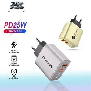 D-WINR Adaptor Charger PD 25W Dual Port USB A & Type-C Super Fast Charging untuk iPhone 14 15 16 Samsung S25 S25 ULTRA S25 PLUS dengan QC 3.0 AR-888