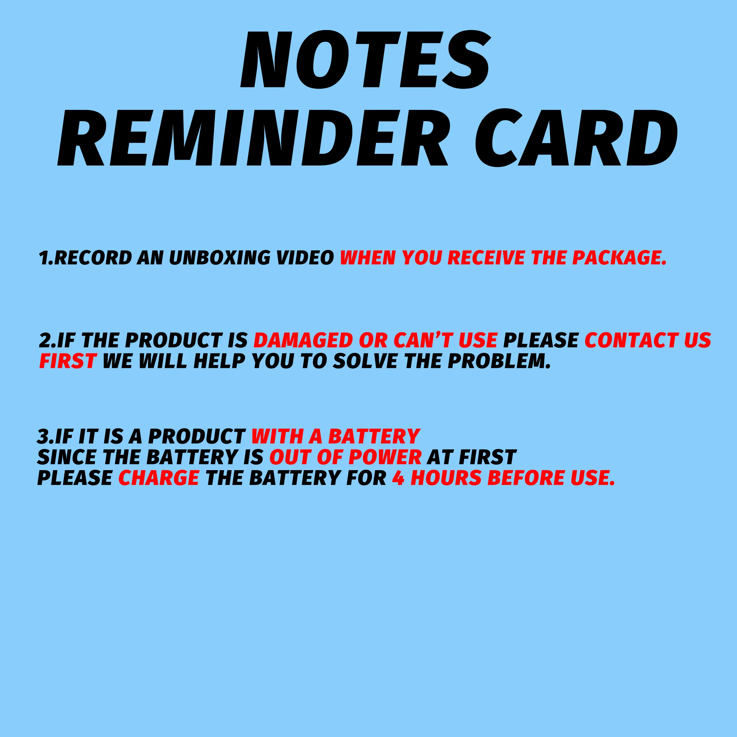HTT Reminder Card for the product about the Electric Cordless Grass Cutter Lawn Mower with 998V Battery - Rechargeable for Easy Home