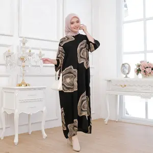 Daster Tangan 3/4 Rayon Motif Kekinian Cantik Baju Rumahan Long Dress Nyaman Dipakai mama muda ungu anggun sampai bawah panjang semat