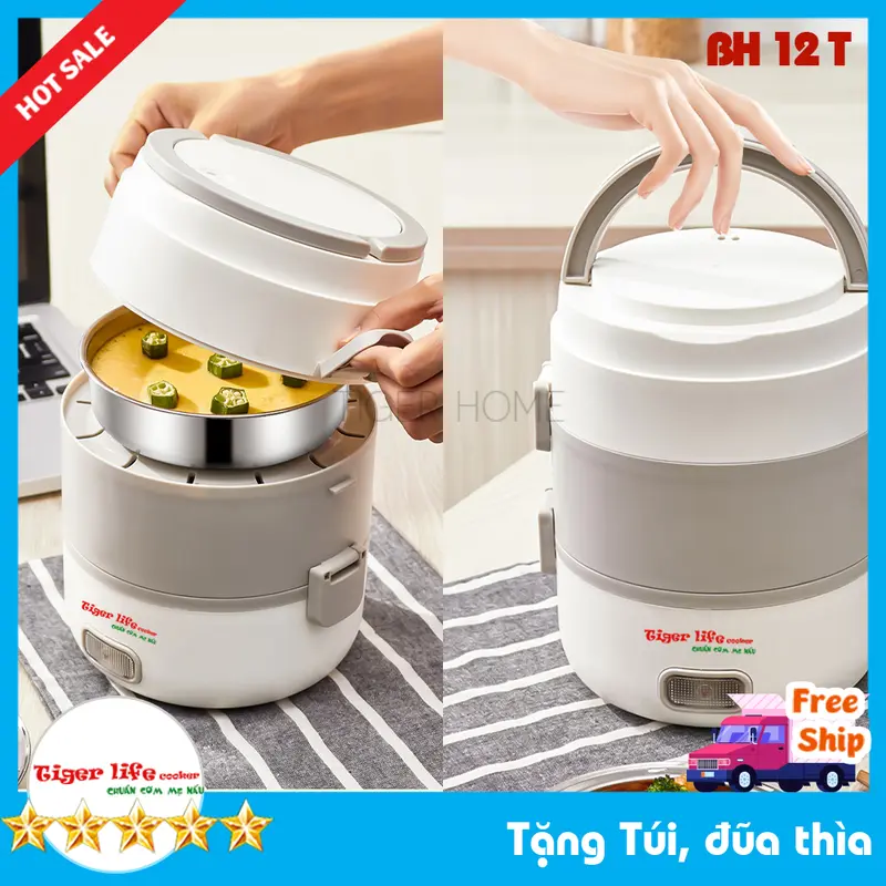 Hộp Cơm cắm điện CAO CẤP Hâm và Nấu cơm Inox 3 Tầng, Hộp cơm cắm điện Làm Nóng Siêu Tốc model HC1 Tặng Full đồ 3