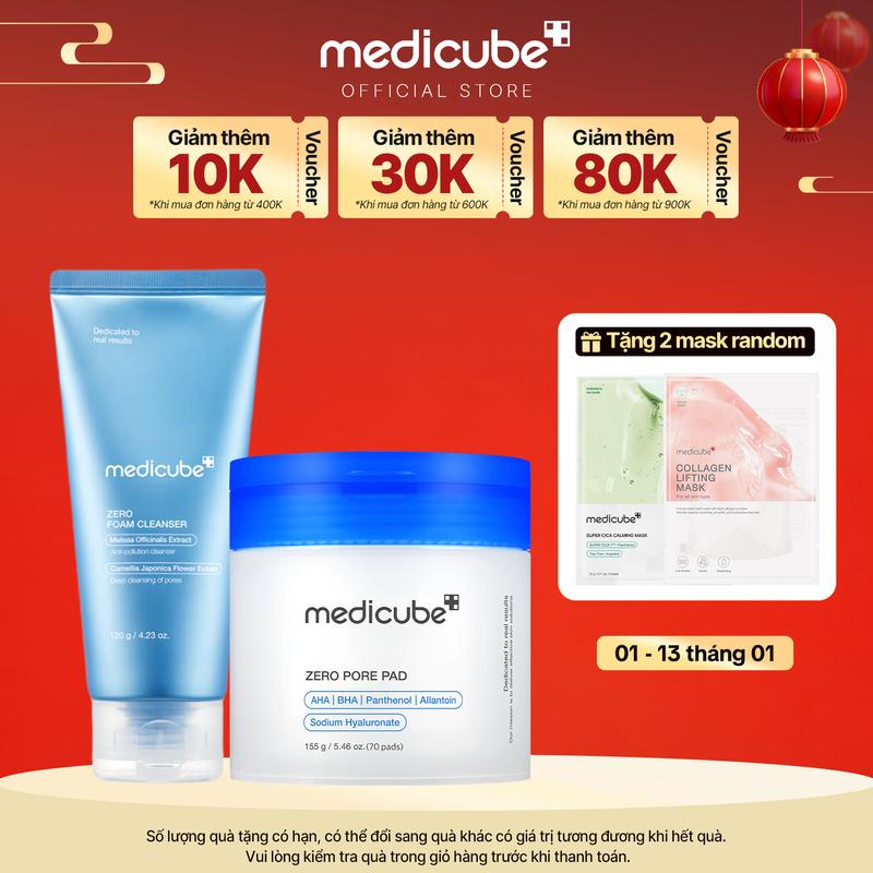  Set Sữa rửa mặt ZERO FOAM CLEANSER 120g & Toner Pad Nhỏ Lỗ Chân Lông ZERO PORE PAD 2.0 - 100ml   70 miếng 