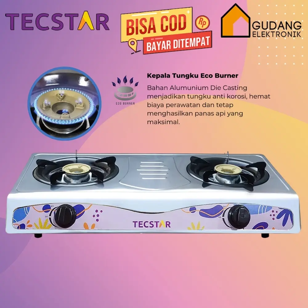[COD READY] TECSTAR KOMPOR GAS STAINLESS STEEL 2 TUNGKU TGS622SS / TGS 622 SS / TGS-622 SS (GARANSI RESMI)